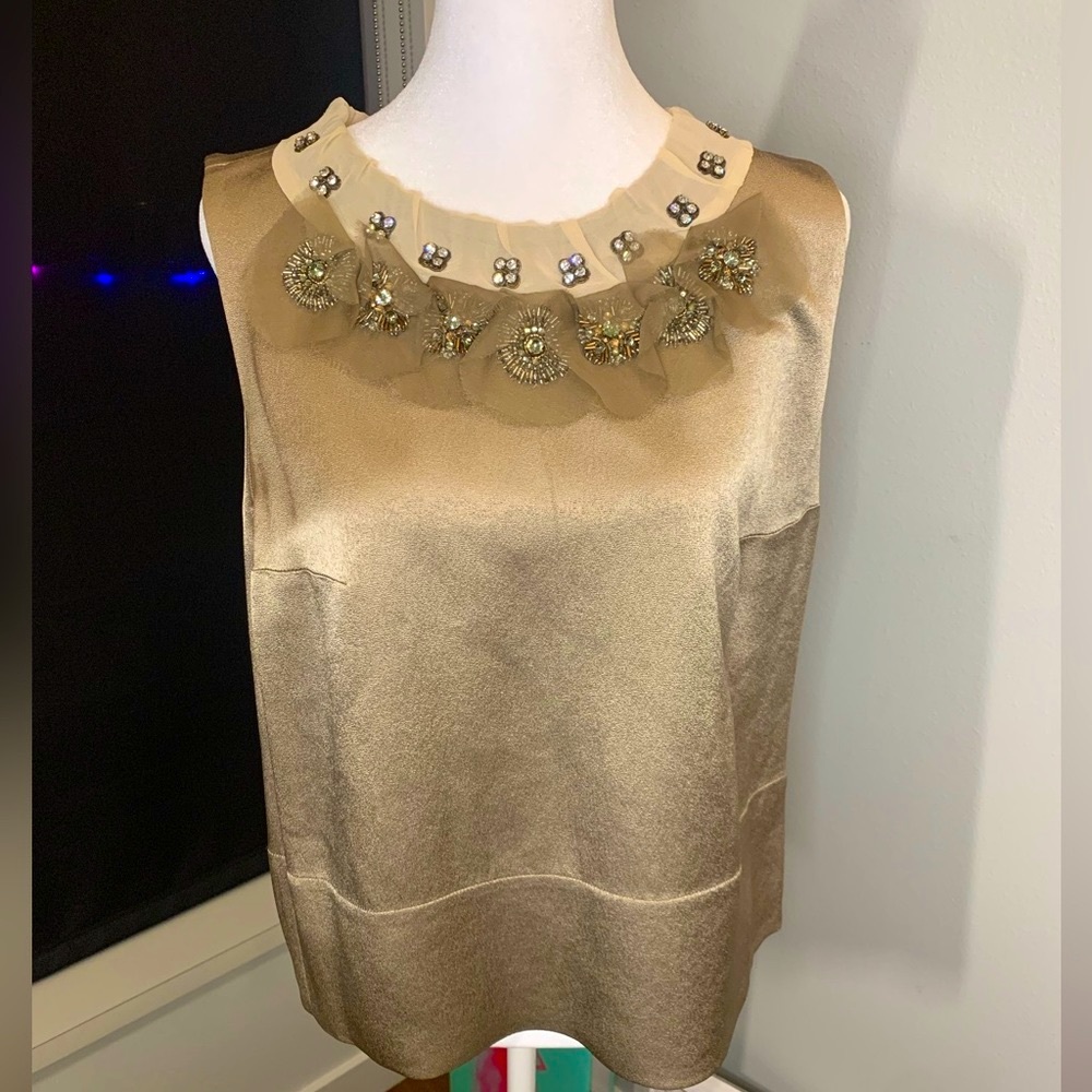 Sold Chloe sleeveless blouse, stone taupe color, 40, Swarovski crystal flowers - Picture 1 of 12